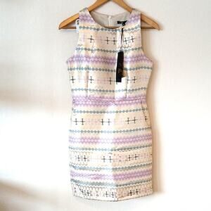 C. Luce Sleeveless Pastel And Metallic Print Striped Dress NEW